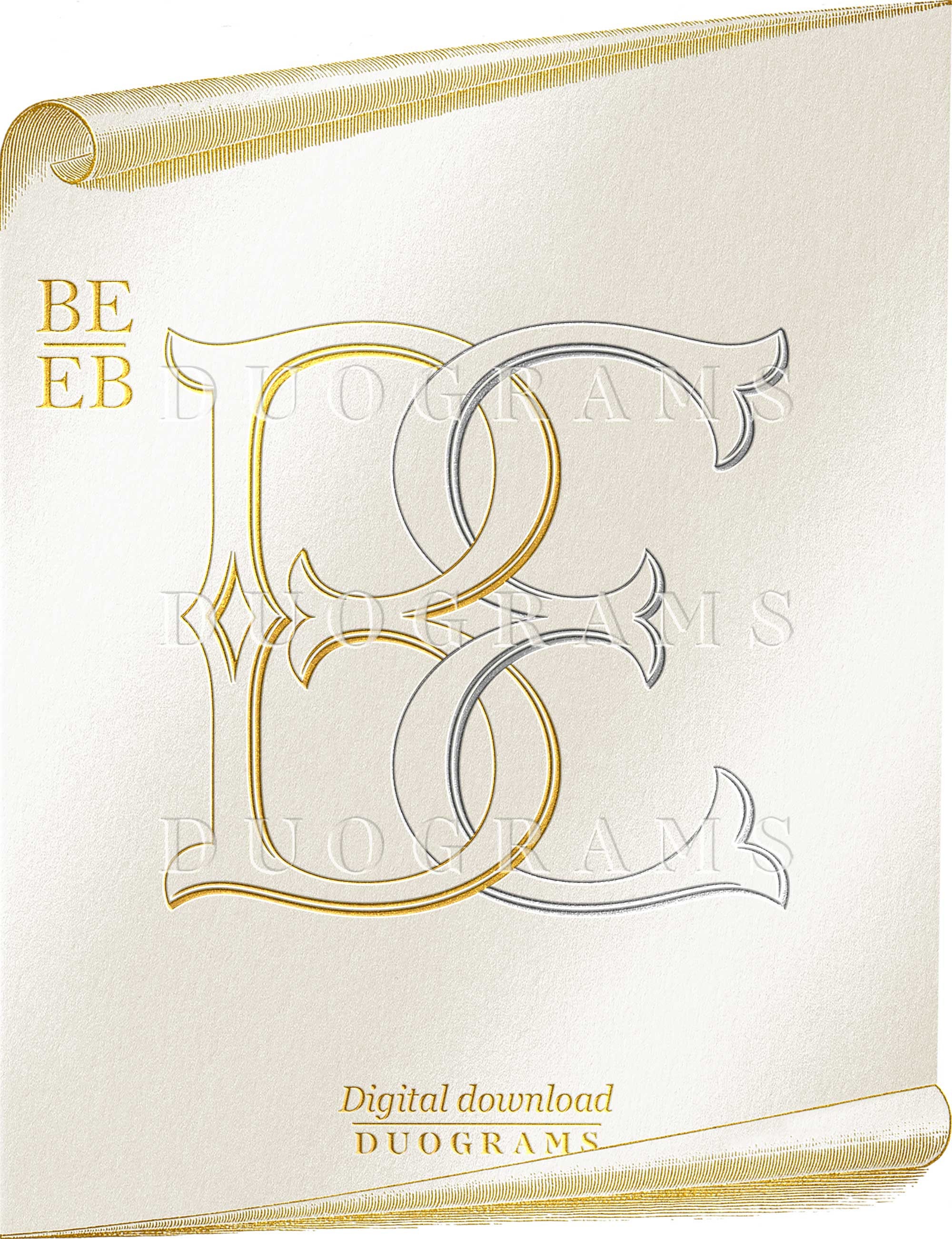 Vintage Wedding Monogram BE or EB, Two Letter Monogram Logo Design ...