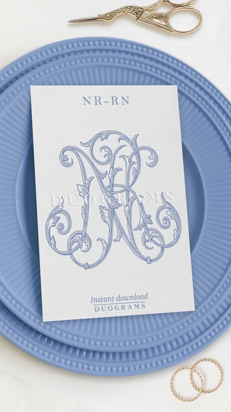 N R Monogram NR RN Wedding Monogram Logo Design N R Two Letter Monogram R N Digital ...