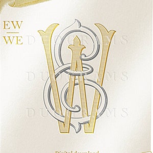 May include: A gold and silver monogram featuring the letters "EW" intertwined. The letters are in a decorative script font and are set against a white background. The text "Digital download DUOGRAMS" is at the bottom of the image.