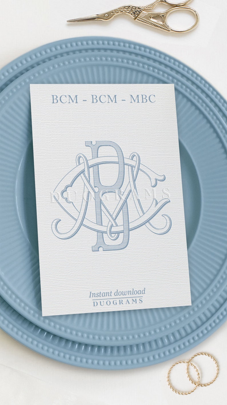 3 Letter Wedding Monogram Logo BCM or CMB or MBC Interlocking Monogram ...
