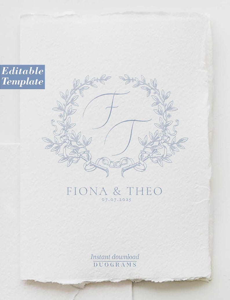 Editable Laurel Wreath Wedding Logo | Monogram Template (digital ...