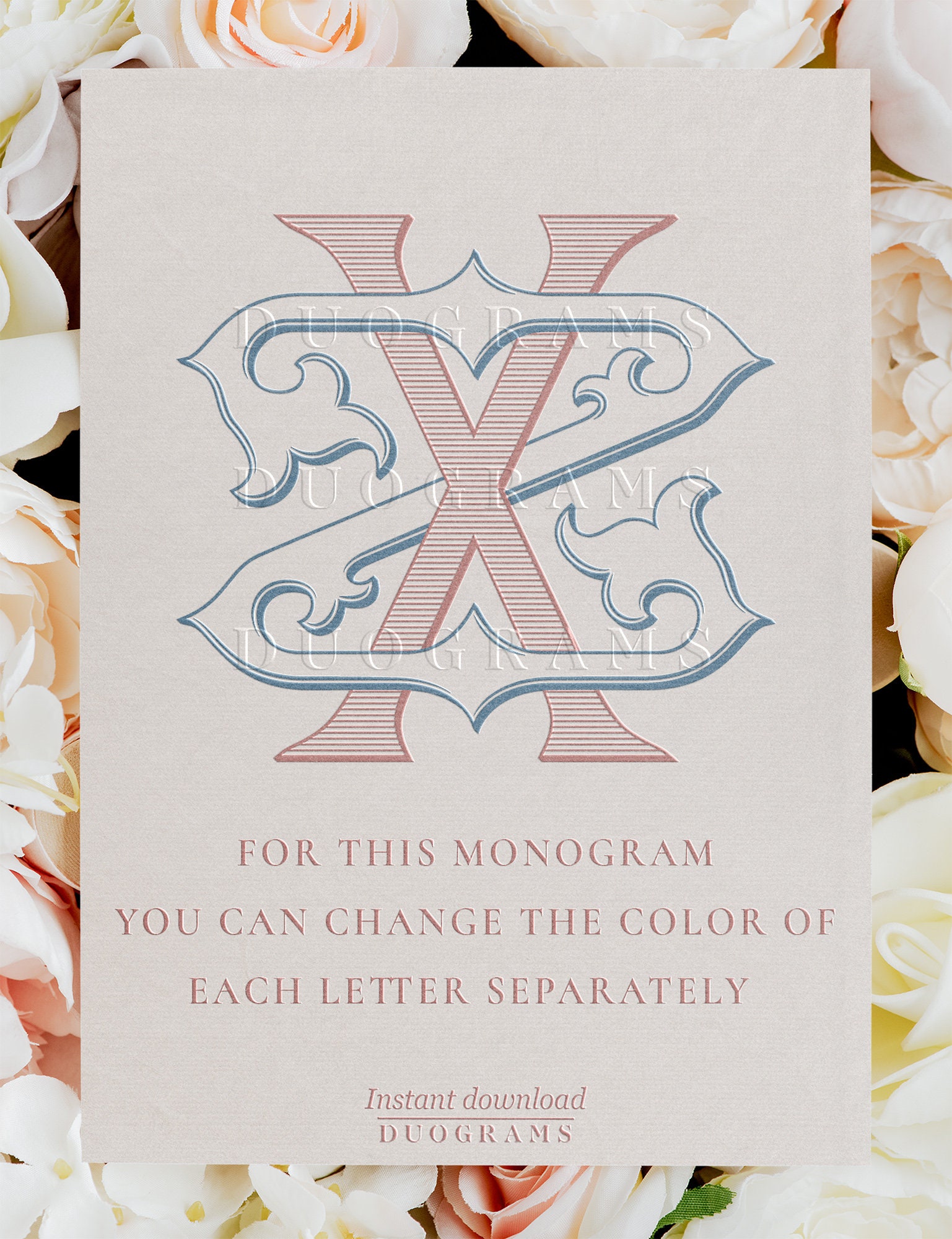 XZ ZX Wedding Monogram Letters X Z Two Letter Monogram Initials