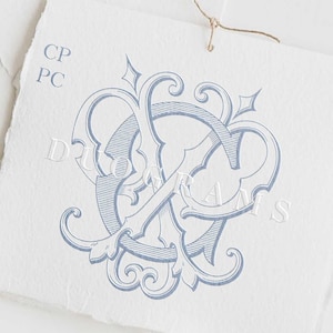 Monogramma vintage CP o PC Monogramma per matrimonio Design del logo C P Monogramma ad incastro P C Download digitale SVG e PNG