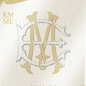 Logotipo de monograma de boda EM o ME Monograma de dos letras E M Monograma entrelazado M E Iniciales de boda SVG y PNG
