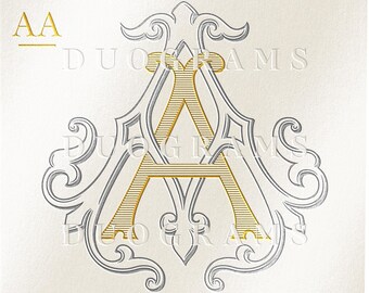 AA Vintage Wedding Monogram AA Duogram A A Interlocking Monogram Logo Design SVG Digital Download