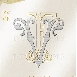 Diseño de logotipo de monograma de boda FV VF Iniciales de monograma de dos letras F V V F + 2 coronas de boda SVG