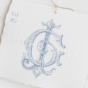 Diseño de logotipo de monograma de boda vintage GJ JG SVG Monograma de 2 letras G J Descarga digital + 2 coronas gratis