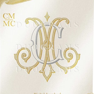 Vintage Wedding monogram CM or MC, Two Letter Monogram Logo Design,  Wedding initials SVG & Png Instant Download, Bonus Wreaths Included