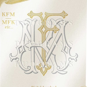 3 Buchstaben Hochzeitsmonogramm Logo KFM oder MFK oder FKM Ineinander greifendes Monogramm Design F K M Hochzeit InitialenSvg & Png Instant Download