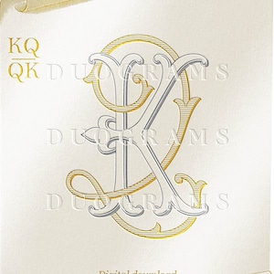 Wedding Monogram Logo KQ or QK Two Letter Monogram Design K Q Wedding initials SVG & Png Instant Download, Bonus Wreaths Included