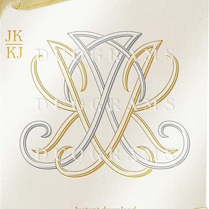 Logotipo de monograma de boda de dos letras JK o KJ Duograma J K Monograma entrelazado K J Iniciales de boda SVG y PNG