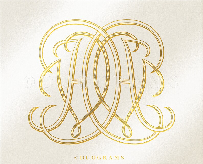 Vintage Monogram Digital VH HV Double Inverted Duogram Wedding Monogram