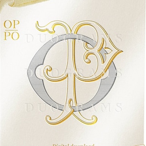 Diseño de logotipo de monograma de boda OP PO Iniciales de monograma de dos letras O P P O + 2 coronas de boda SVG
