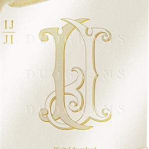 Vintage Wedding Monogram Logo IJ JI Duogram I J Intertwined Monogram - Digital Download J I