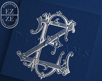 EZ Interlocking Two Letter Monogram Initial ZE Vintage Monogram