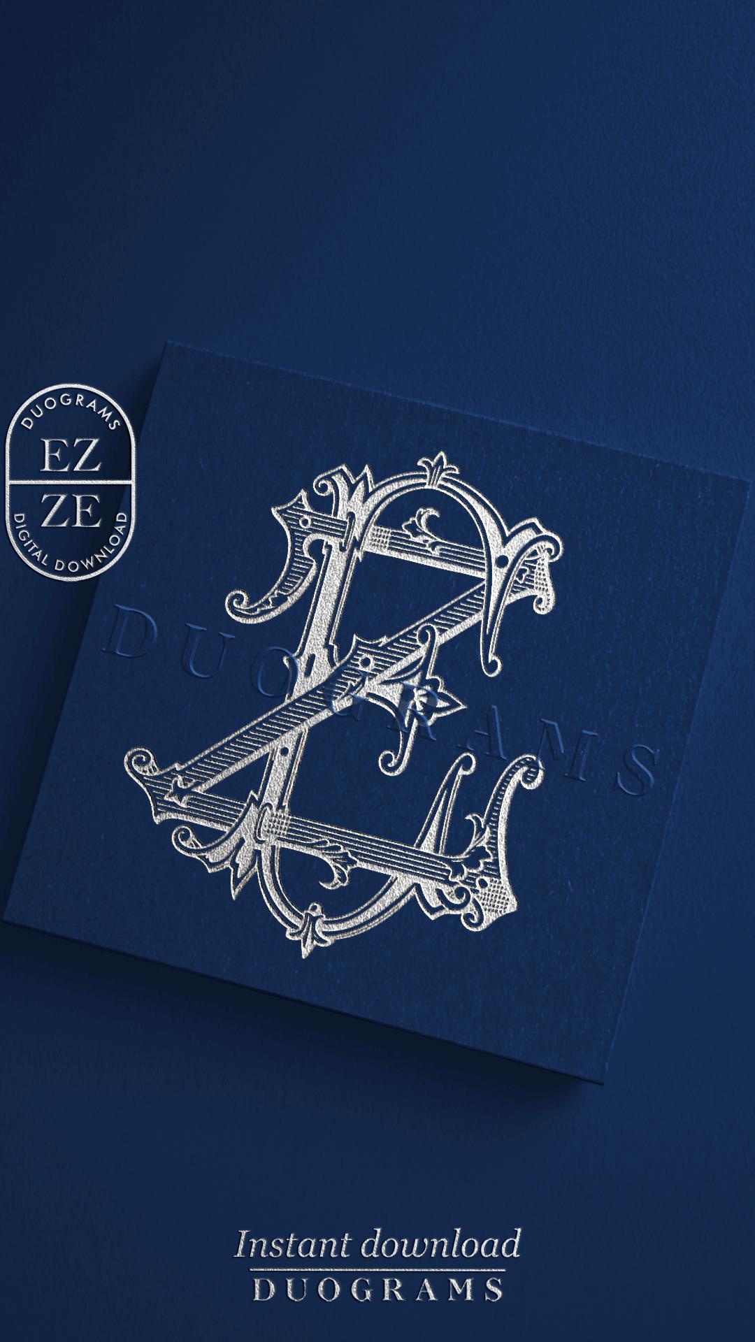EZ Interlocking Two Letter Monogram Initial ZE Vintage Monogram