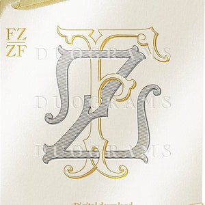 Diseño de logotipo de monograma de boda FZ ZF. Iniciales de monograma de dos letras Z F. Descarga digital + 2 coronas SVG gratis.