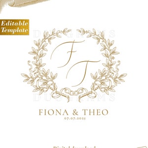 Editable Laurel Wreath Wedding Logo | Monogram Template (digital ...