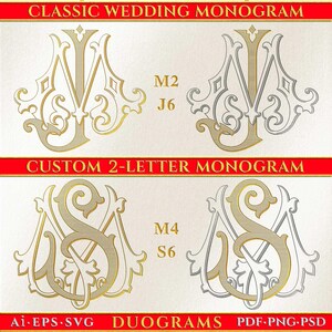 Diseño de logotipo de monograma de boda personalizado de 2 letras, monograma vintage entrelazado personalizado para invitaciones de boda y escudo SVG y PNG