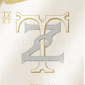Diseño de logotipo con monograma para boda TZ ZT Iniciales de monograma de dos letras T Z Z T