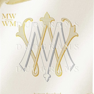 2-Letter Wedding Monogram Logo MW or WM interlocking Monogram Design M W Wedding initials SVG & Png Instant Download