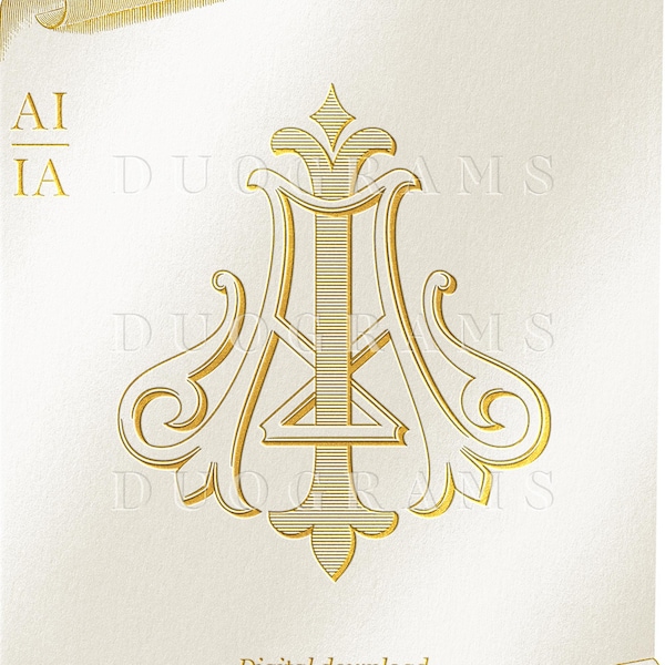 Vintage Wedding Monogram Logo AI IA Duogram A I Intertwined Monogram - Digital Download I A