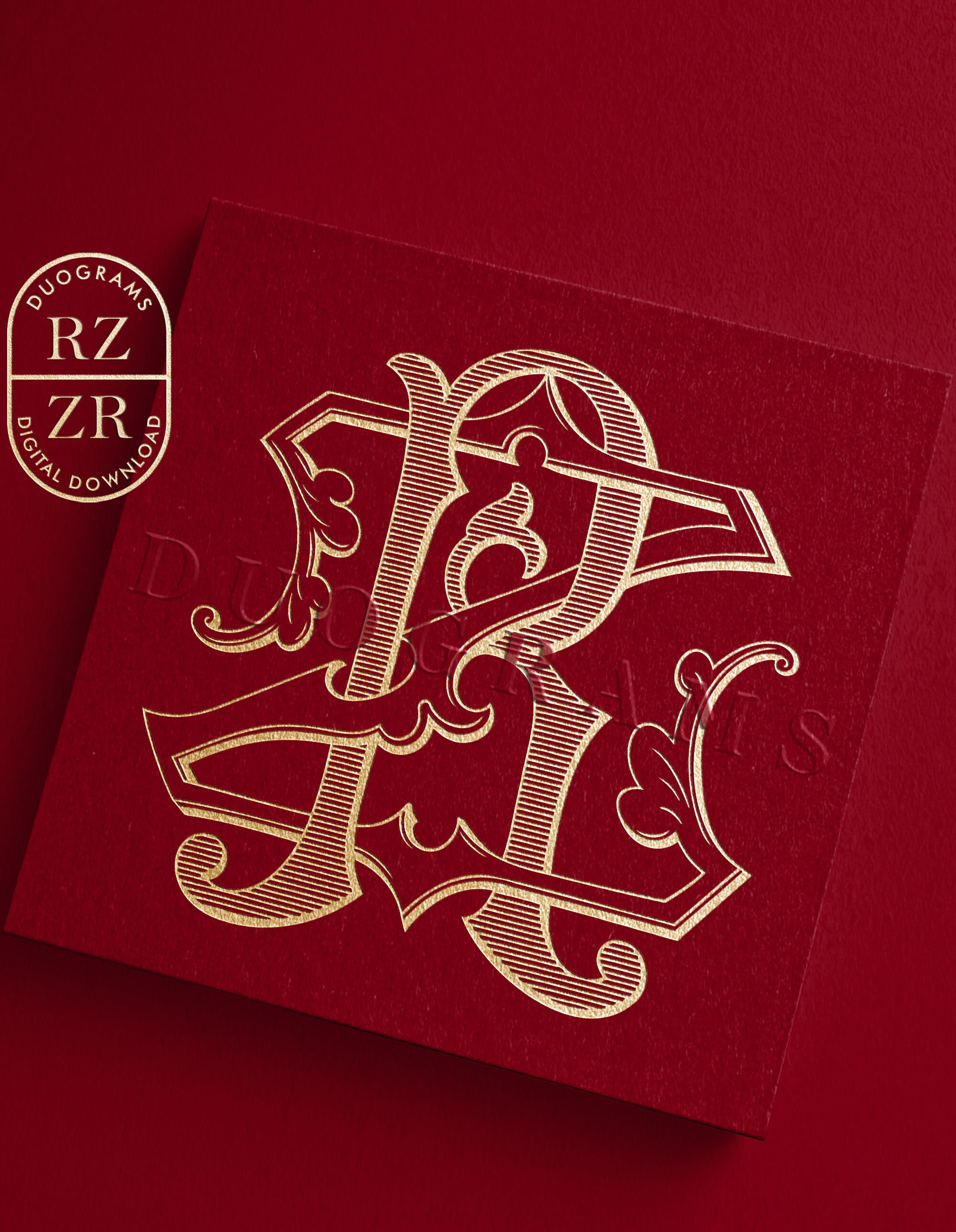 RZ ZR Vintage Wedding Monogram Logo Design SVG 2-letters Monogram