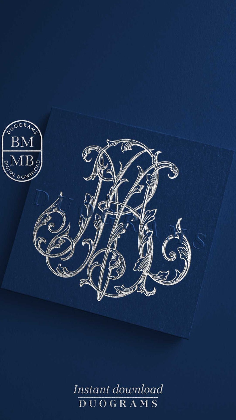 BM MB Vintage Wedding Monogram Logo Design B M Two Letter Monogram M B ...