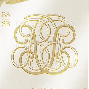 May include: Gold-colored monogram design on a cream-colored background. The intertwined letters appear to be "AA" or "AB", with decorative flourishes. The image includes the text "Digital download DUOGRAMS" and "BS/SB".