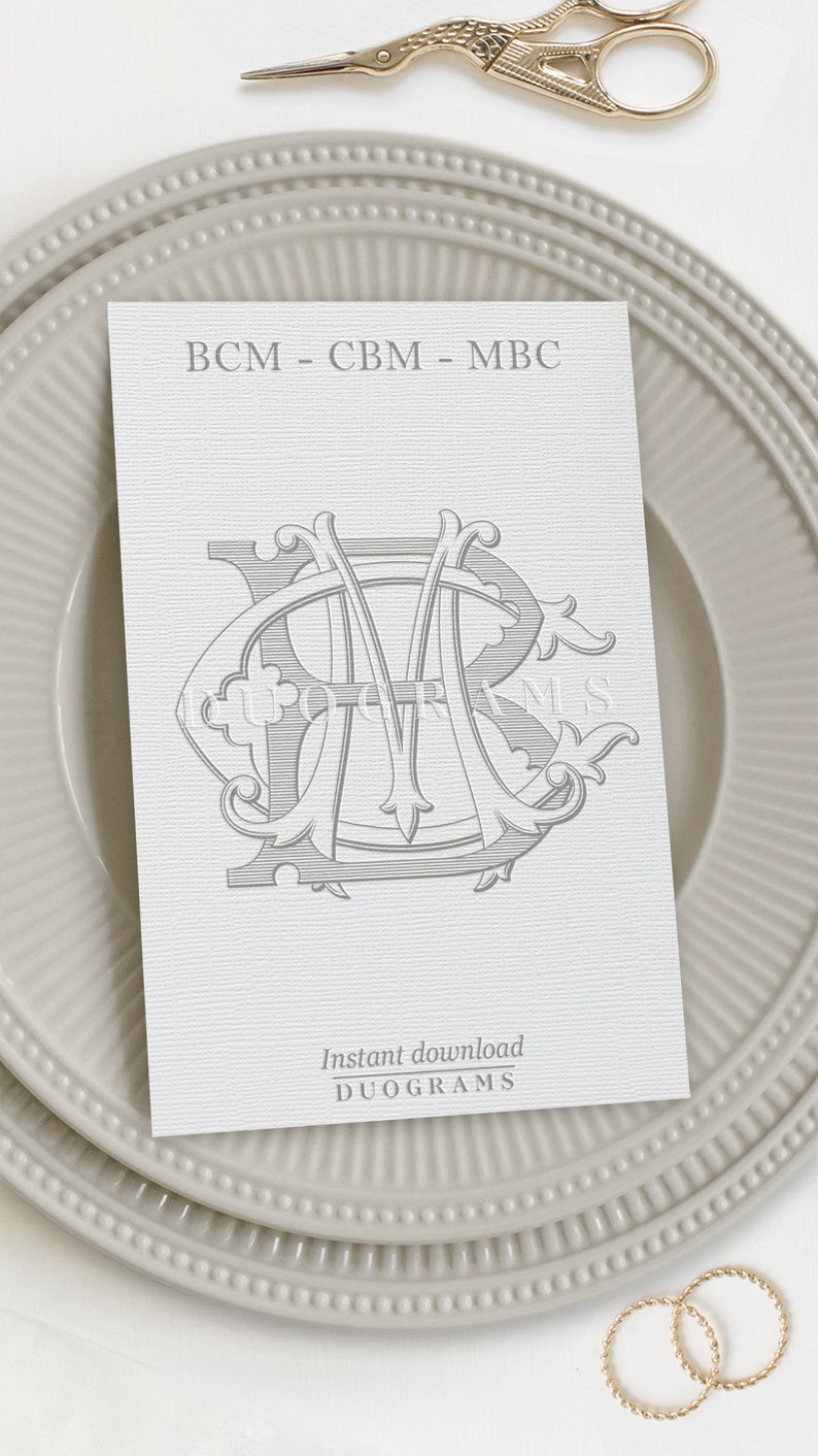 3 Letter Wedding Monogram CMB or BCM or MCB Interlocking Monogram Logo ...