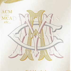 3 Buchstaben Hochzeitsmonogramm Logo ACM oder MCA oder CMA Ineinander greifendes Monogramm Design A C M Hochzeit InitialenSvg & Png Sofort Download