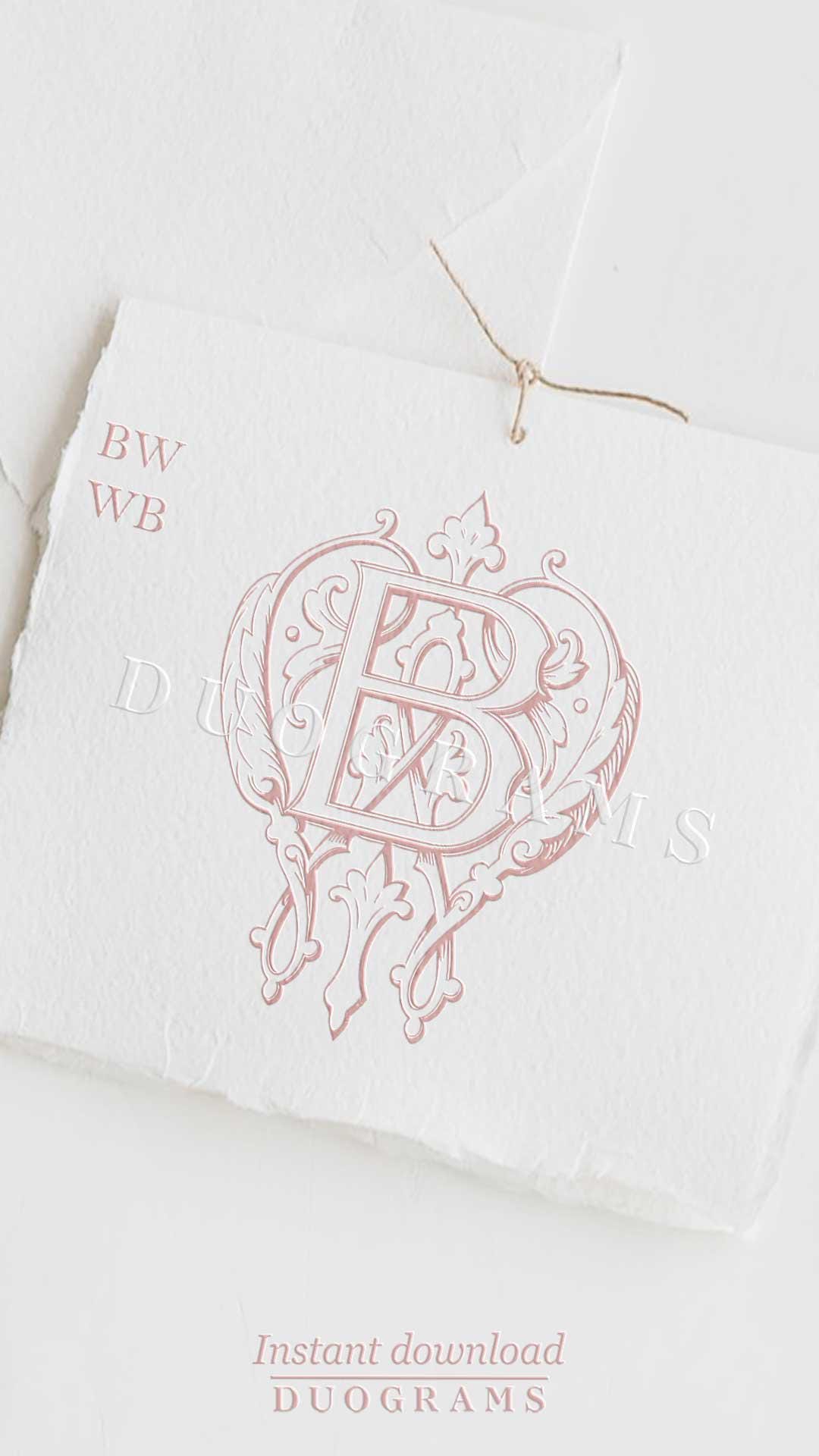 Bww Monogram BW WB Vintage Wedding Monogram Logo Design SVG Two Letter Monogram B W ...