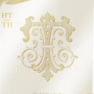 Monograma de boda vintage con logotipo HT TH, duograma H T, monograma entrelazado T H, descarga digital