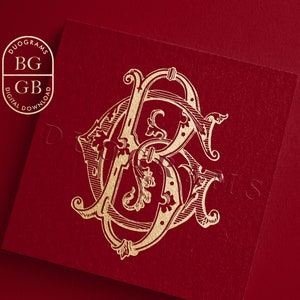 BG GB Vintage Monogram Logo Design B G Digital Download SVG Monogram + 2 Free Monogram Crests