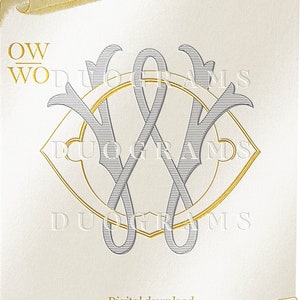 Monograma de boda entrelazado Logotipo OW o WO Diseño de monograma de 2 letras O W Iniciales de boda SVG y PNG Descarga instantánea, coronas adicionales incluidas