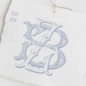 May include: A blue and white monogram design featuring the letters "BZ" intertwined. The design is on a white background with the text "DUOGRAMS" below it.