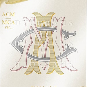 3 Buchstaben Hochzeitsmonogramm Logo ACM oder MCA oder CMA Ineinander greifendes Monogramm Design A C M Hochzeit InitialenSvg & Png Sofort Download