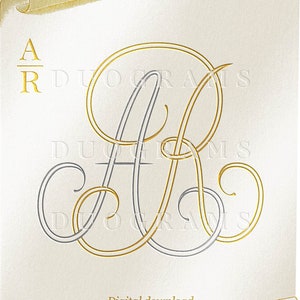 Elegante monograma de dos letras AR RA entrelazadas con iniciales de boda / SVG y PDF / Descarga instantánea / Coronas adicionales incluidas