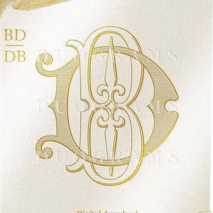 Vintage Wedding Monogram Logo BD DB Duogram B D Intertwined Monogram D B Digital Download