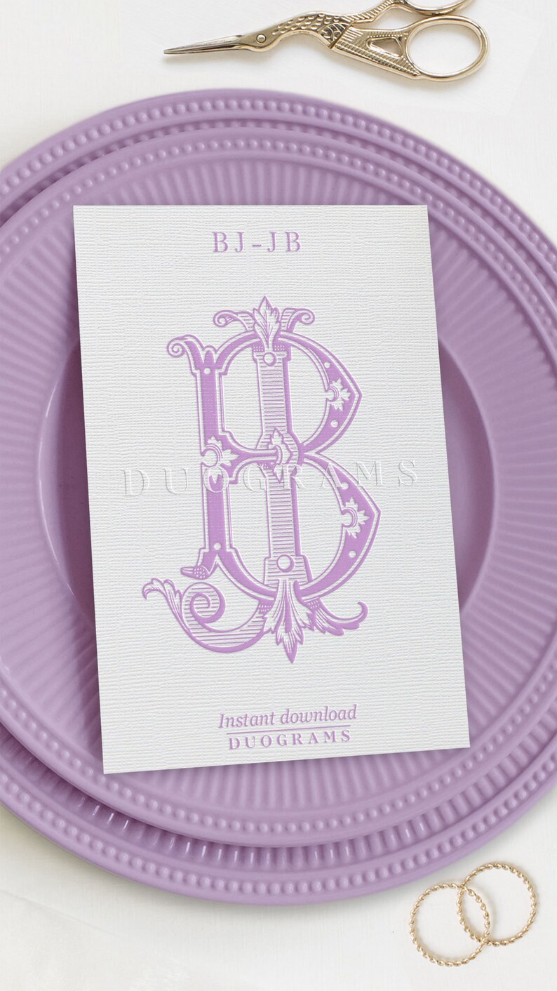 Vintage Monogram BJ or JB Two Letter Monogram Design B J Wedding Logo ...
