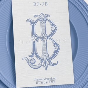 Vintage Monogram BJ or JB Two Letter Monogram Design B J Wedding Logo ...