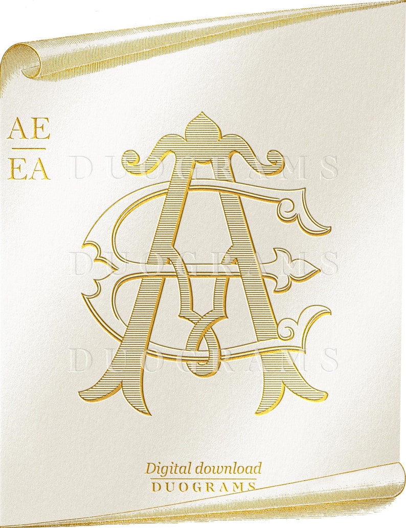 Vintage Wedding Monogram Logo AE EA Duogram A E Intertwined Monogram ...