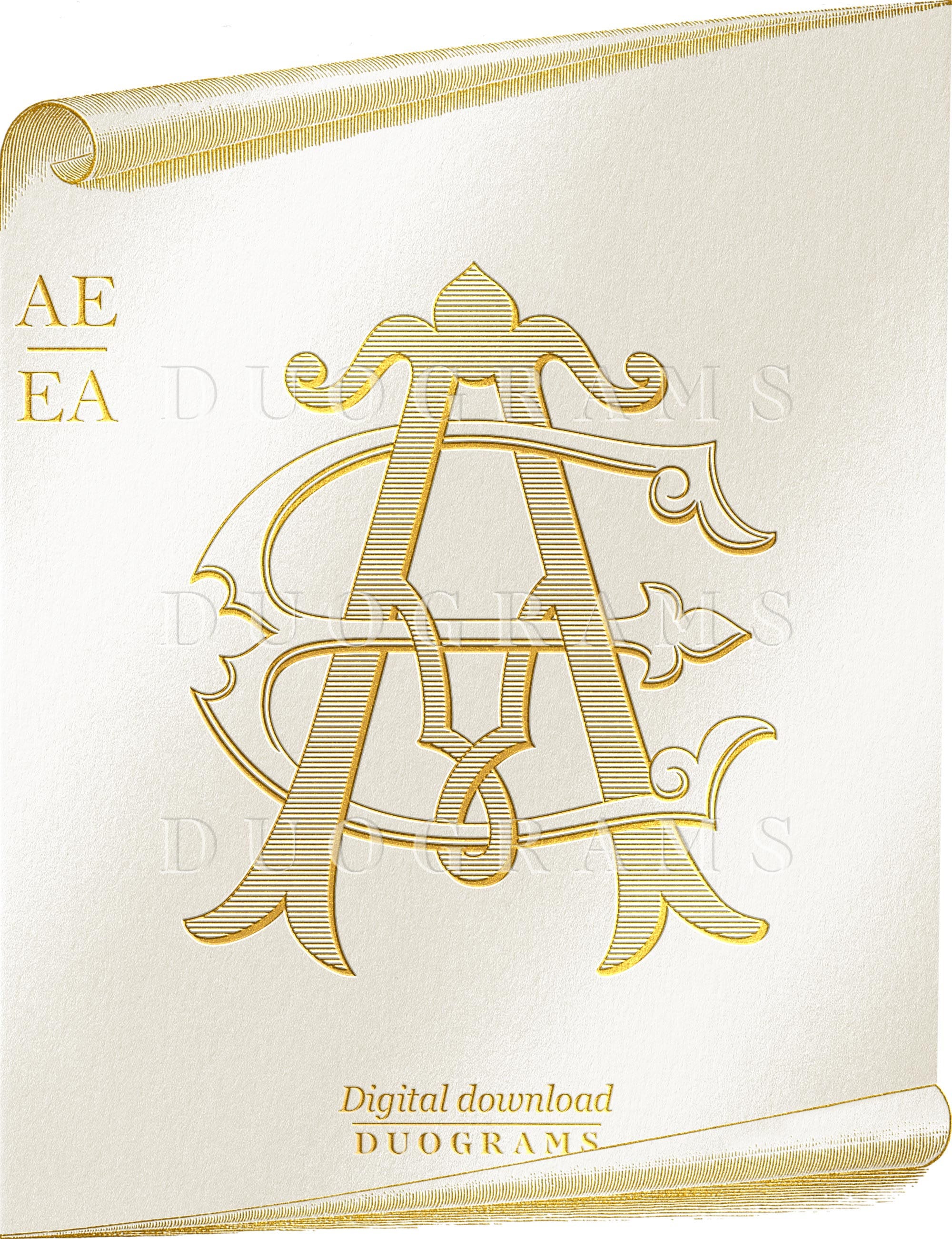 Vintage Wedding Monogram Logo AE EA Duogram A E Intertwined Monogram ...