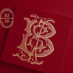 BJ JB Vintage Monogram Logo Design B J Digital Download