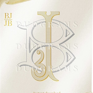 Interlocking Vintage Monogram BJ or JB Two Letter Monogram Logo Design B J Wedding initials SVG & Png Free Bonus Wreaths Included