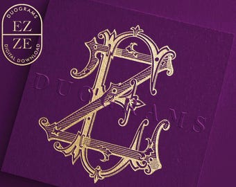 EZ Interlocking Two Letter Monogram Initial ZE Vintage Monogram