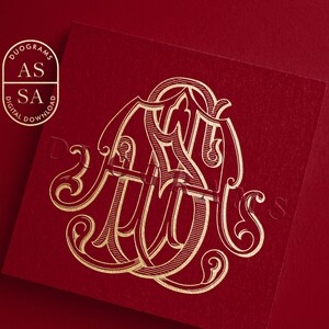 Interlocking Wedding Monogram AS or SA  Two Letter monogram Logo Design A S Wedding initials SVG & Png Instant Download