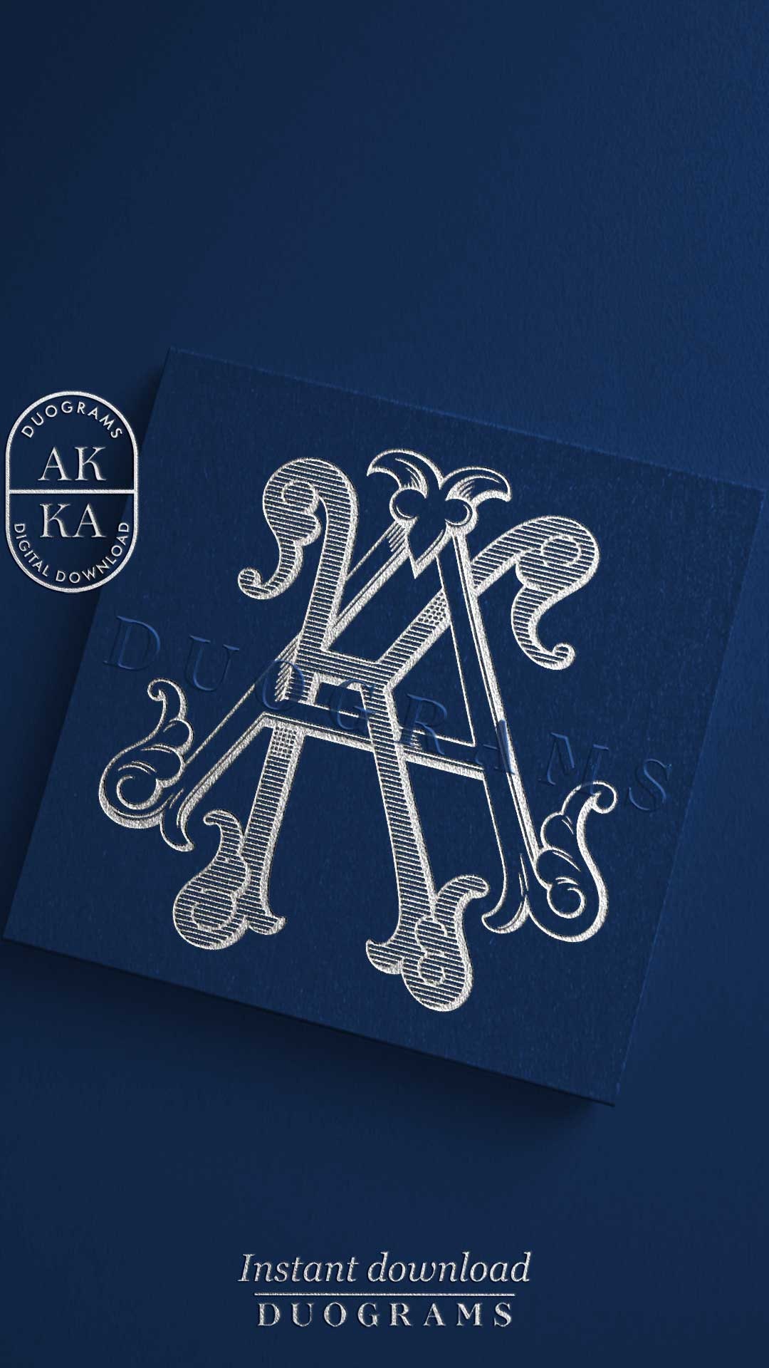 Vintage Wedding Monogram Logo AK or KA Interlocking Monogram Design A K ...