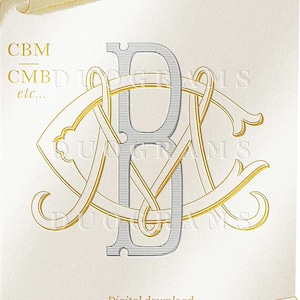 3 Buchstaben Hochzeitsmonogramm Logo BCM oder CMB oder MBC Ineinander greifendes Monogramm Design B C M Hochzeit Initialen svg & png Sofort Download