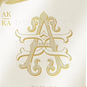Vintage Wedding Monogram Logo AK KA Duogram A K Intertwined Monogram - Digital Download K A